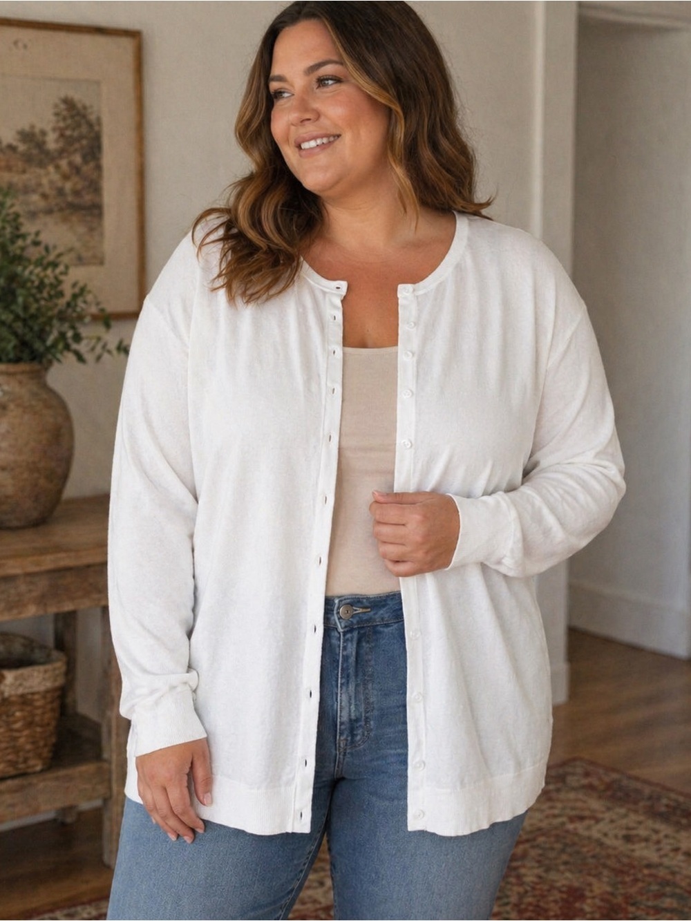 Charter Club White Button Front Cardigan 2X Classic Lightweight Layer Top